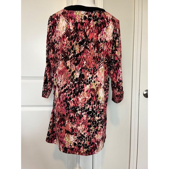 Robert Louis Womens V-Neck Tunic Top Size 1X Multi-Color Abstract Long Sleeve - Picture 2 of 7